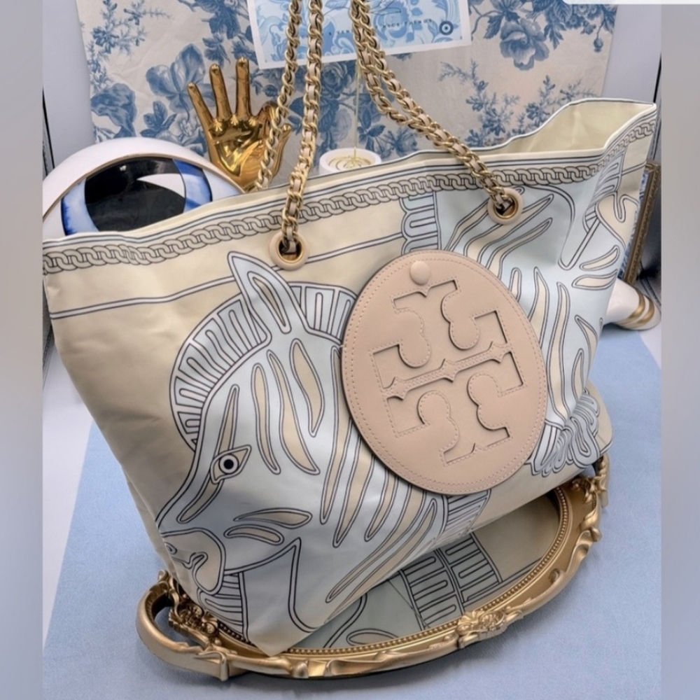 Tory Burch Ella Blue Zebra Chain Tote